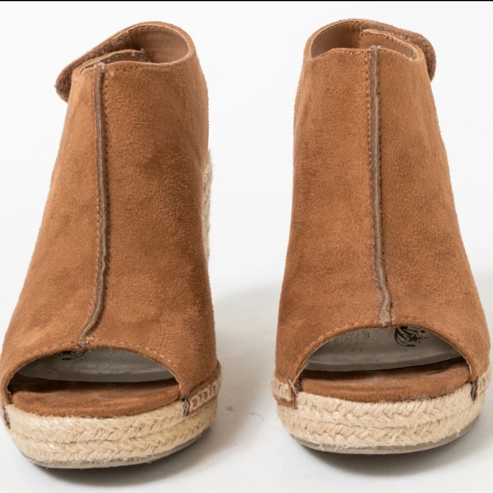 Brash Womens High Heel Wedge Suede Espadrille Open Toe Sandals ~ Rustic Brown 8 - Picture 8 of 13